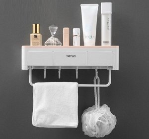 Органайзер для ванной комнаты с крючками и полотенцедержателем, цвет персиковый/белый
