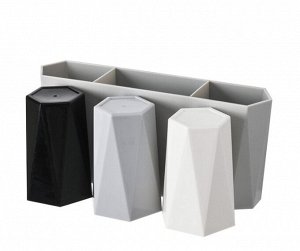 Органайзер для ванной комнаты с тремя стаканами, цвет черный/белый/серый