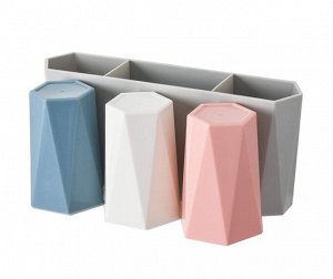 Органайзер для ванной комнаты с тремя стаканами, цвет голубой/белый/розовый