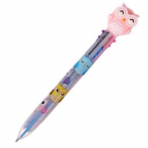 Ручка шариковая автоматическая 6-ти цветная "Сова розовая"