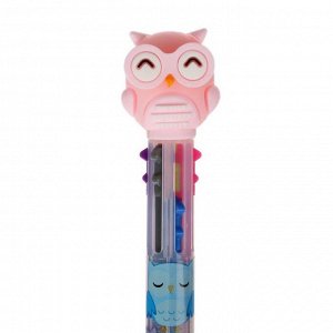 Ручка шариковая автоматическая 6-ти цветная "Сова розовая"