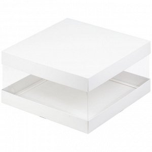 Коробка для торта с прозрачными стенками белая 23,5х23,5х12 см