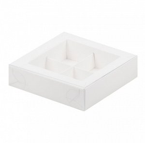 Коробка для 4 конфет с окном Белая 12,5х12,5х3 см