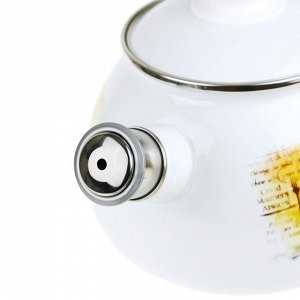 "Кулинар" Чайник эмалированный 2,5л, д9см, h13,6см, металлическая крышка с пластмассовой ручкой-кнопкой, нержавеющий ободок, пластмассовая фиксированная ручка (Россия)