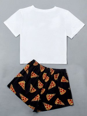 Пижама текстовый & пицца принтом