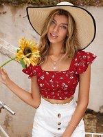 Короткий топ с цветочным принтом и открытой спиной