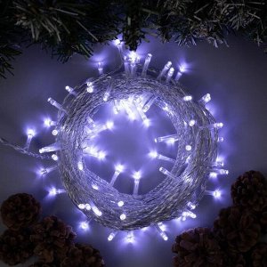 Гирлянда "Нить" 10 м , IP44, УМС, прозрачная нить, 100 LED, свечение белое, 8 режимов, 24 В