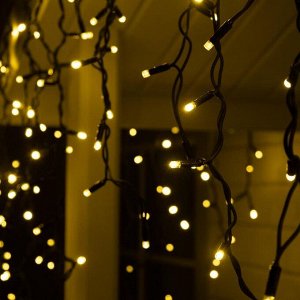 Гирлянда "Бахрома" 3 х 0.9 м , IP65, УМС, тёмная нить каучук, 144 LED, свечение тёплое белое, 220 В