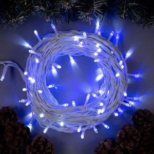 Гирлянда «Нить» 10 м, IP44, УМС, белая нить, 100 LED, свечение бело-синее, мигание, 220 В