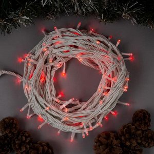 Гирлянда "Нить" 10 м , IP44, УМС, белая нить, 100 LED, свечение красное, 220 В