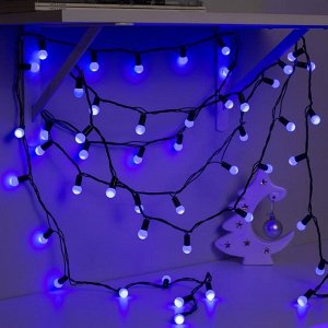 Гирлянда "Нить" 20 м с насадками "Шарики 1.5 см", IP44, тёмная нить, 200 LED, свечение синее, 8 режимов, 220 В