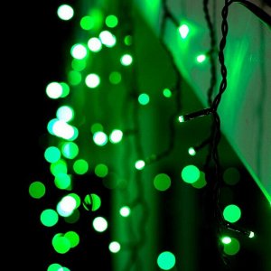 Гирлянда «Бахрома» 4 ? 0.6 м, IP44, тёмная нить, 180 LED, свечение зелёное, 8 режимов, 220 В
