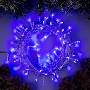 Luazon Lighting Гирлянда «Нить» 10 м, IP44, УМС, прозрачная нить, 100 LED, свечение синее, 24 В