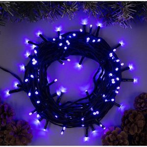 Гирлянда "Нить" 10 м , IP44, УМС, тёмная нить, 100 LED, свечение фиолетовое, фиксинг, 24 В