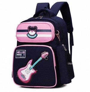 Детский ортопедический рюкзак, принт &quot;Медведь и гитара&quot;, цвет темно-синий/розовый