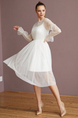 Платье 473-УЦ1, белый/сетка