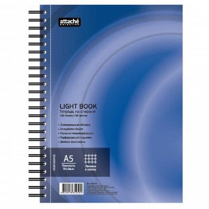 Бизнес-тетрадь 100л,кл,А5,LightBook,спираль,обл.синий,блок белый ...
