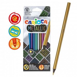 Карандаши 12 цветов Carioca "Metallic", металлизированные, шестигранные, деревянные, грифель 3,3 мм, европодвес