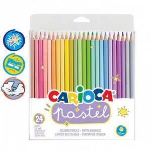Карандаши 24 цвета Carioca "Pastel", пастельная палитра, 3.3 мм, шестигранные, деревянные, блистер, европодвес