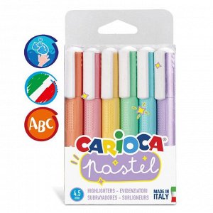 Набор маркеров текстовыделителей 6 цветов, 1-4,5 мм, Carioca Pastel, пастельная палитра, микс