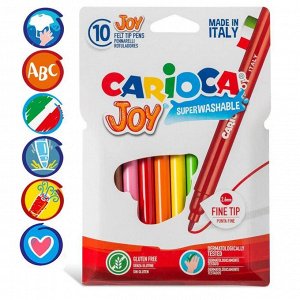Фломастеры 10 цветов Carioca Joy, 2.6 мм, смываемые, картон, европодвес