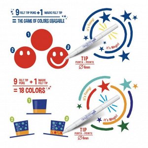 Фломастеры меняющие цвет/стираемые Carioca "Magic Markers", 18 цветов + 2, 20 штук, картон, европодвес