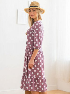 Платье женское из кулирки Софи горох на брусничном