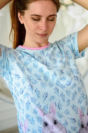 Пижама подростковая из футболки и бридж из кулирки Милана голубой