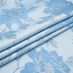 Портьерная ткань с люрексом 150 см H627 цвет 5 голубой цветы