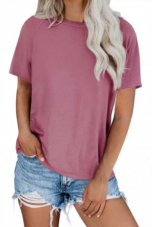 Розовая однотонная свободная футболка с рукавами реглан