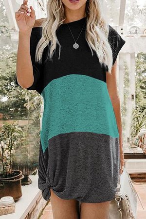 Трехцветное перекрученное платье-футболка: черный, бирюзовый, серый