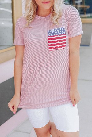 Розовая футболка с нагрудным кармашком в цветах американского флага