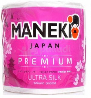 Туалетная бумага "Maneki" SAKURA 3 слоя, 215 л., 30 м, гладкая, белая, с ароматом сакуры, 1 рулон