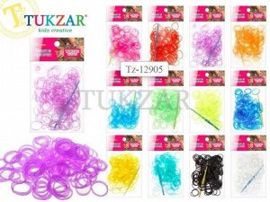 Набор цветных резиночек для плетения браслетов, п/э пакет, 200 резиночек, крючок. 1 цвет в пакете, 12 цветов микс в коробе, ПОЛУПРОЗРАЧНЫЕ