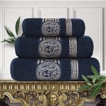 Набор из 3х полотенец  (Pandora) (30х50 + 50х80 см + 70х130 см), Махра 430 г/м2 темно-синий
