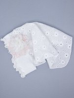 Косынка для девочки, белые цветочки, стразы, молочный бант из фатина с пудровым кружевом, молочный