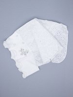 Косынка для девочки, цветочки, бусинки, сбоку белая бабочка из страз, молочный