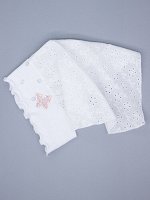 Косынка для девочки, цветочки, бусинки, сбоку розовая бабочка из страз, белый