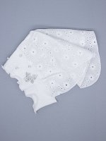 Косынка для девочки, белые цветочки, бусинки, сбоку белая бабочка из страз, молочный