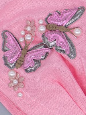 Косынка для девочки на резинке, сбоку две серые бабочки, бусинки, розовый