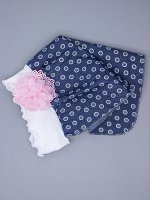 Косынка для девочки, джинс, мелкие горошки, розовый бант из фатина с розовым кружевом, темно-синий