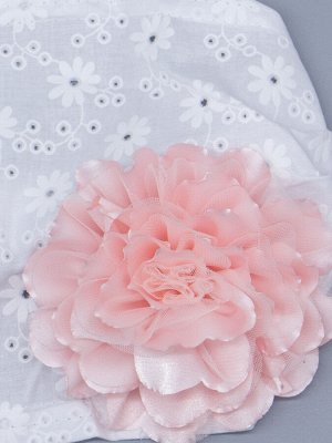 Косынка для девочки на резинке, цветочки, сбоку большой светло-розовый цветок, белый