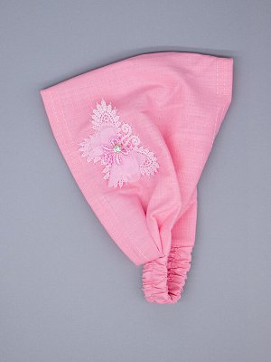 Косынка для девочки на резинке, сбоку ажурная розовая бабочка, розовый