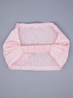 Косынка для девочки на резинке, мелкий горошек, сбоку ажурный розовый бантик с бусинами, розовый