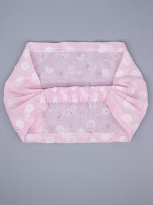 Косынка для девочки на резинке, горошки, бусинки, сбоку розовый бантик, розовый