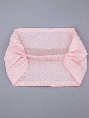 Косынка трикотажная для девочки на резинке, мелкий горошек, бусинки, белая бабочка, светло-розовый