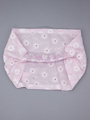 Косынка трикотажная для девочки на резинке, цветочки, сбоку бусины, розовая бабочка, бледно-розовый