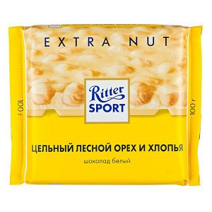 шоколад Риттер Спорт Цельный Лесной Орех и Хлопья Белый 100 г 1/10