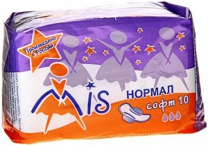 Прокладки гигиенические МиС Комфорт Нормал Софт с суперабсорбентом, 3 капли (длина 215мм), 10 штук в индивидуальной упаковке