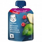 GERBER Яблоко-Груша-Малина-Черника Пюре Пауч 90г